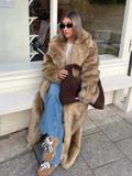 Tineit Fashion Oversized Lapel Collar Faux Fur Long Coat For Women Chic Long Sleeve Thick Warm Fluffy Jacket 2025 Lady High Streetwear