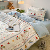 Tineit Cotton Bedding Set Floral Rabbit Ins No Filler Duvet Cover Flat Sheet Pillowcase Full King Size Soft BedSpread Home Textile