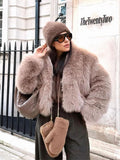 Tineit New Fashion Women's Fluffy Faux Fur Warm Coat Winter Chic Lapel Long Sleeve Cardigan Jacket 2024 Lady Elegant Thermal Streetwear