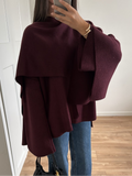 Tineit Elegant Wine Red Casual Jacket With Scarf Collar New Women's Fashion Full Sleeves Coat 2024 Autumn Female Chic High Streetwear