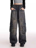 christmas outfit Tineit Women's Blue Y2k Baggy Cargo Jeans Harajuku Japanese 2000s Style Aesthetic Denim Trousers Vintage Jean Pants Trashy Clothes 2025