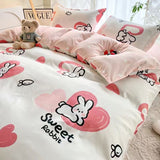 Tineit Cute Bedding Set Fashion Single Double Size Flat Sheet Duvet Cover Pillowcase Soft Microfiber Boys Girls Bed Linen