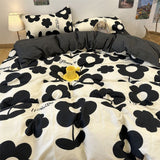 Tineit Simple Bedding Set Plaid Sold Color Single Queen Size Duvet Cover No Filling Boys Girls Flat Sheet Pillowcase Kit