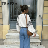 cold weather outfits Tineit 2024 Spring Summer Casual Women Shirts Fashion Vintage Embroidery Lightweight O Neck Loose Streetwear Women Shirts