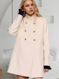 Tineit Double Breasted Women's Autumn Coat Stand Collar Loose Casual Woolen Thick Outerwear Chic Long Sleeve Fashion Overcoat Jackets