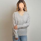 thanksgiving outfit Tineit Casual Knitted Solid V-neck Sweaters Women Retro Loose Soft Long Sleeve Pullover Sweater Female Autumn Chic Simple Base Knitwear