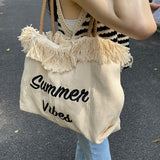 Tineit Summer Vibes Letter Print Tote Bag