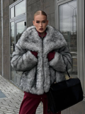 Tineit Fashion Women's Lapel Loose Warm Faux Fur Jacket Elegant Winter Thicken Long Sleeve Fluffy Plush Coat New 2024 Chic Lady Outwear