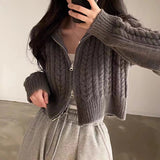 Tineit Twist Double Zipper Design Short Cardigan