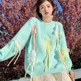 thanksgiving outfit Tineit 3D Flowers Knitted Sweater Women Loose Sweet Lazy Fall Winter Tassel Pullover Fashion Pretty Style Gentle Soft All-Macth Tops