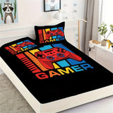 Tineit Games Print Fitted Sheet Set Soft Home Textile Comfortable Breathable Gamepad Bedding Set for Bedroom Guest Room