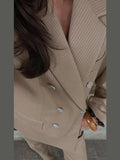 Tineit Elegant Striped Blazer Coats Women Double Breasted Notched Loose Pocket Office Suit Jacket Female 2025 Spring Street Top Outwear