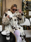 Tineit 2024 Chic Leopard Spotted Faux Fur Long Coat For Women Elegant Fluffy Plush Thicken Warm Lapel Overcoat Winter Fashion Outerwear