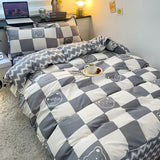 Tineit Fashion Bedding Set Hot Checkerboard Boys Girls Single Double Queen Size Flat Sheet Quilt Duvet Cover Pillowcase Bed Linens