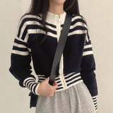 thanksgiving outfit Tineit Striped Knitted Sweatshirt Women Patchwork Sporty Stand Collar Chic Running Spring Fall Jacket Simple Zipper Cropped Sweater