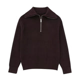 thanksgiving outfit Tineit Casual Knitted Zipper Striped Sweaters Women Loose Solid Lapel Long Sleeve Sweater Jacket Female Autumn Versatile Daily Outwear