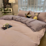 Tineit Ins Purple Solid Color Bedding Set Flat Bed Sheet Duvet Cover Single Double Full Queen King Bedclothes Ins Pure Bedroom Linen