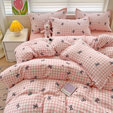 Tineit Green Nordic Bedding Set Ins Plaid Girls Boys Double Queen Size Duvet Cover Flat Sheet Pillowcase New No Filler Bed Linens