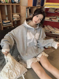 Tineit Gray Fashion Hoodie Women's Clothing Embroidery Bow Hooded Zipper Hooded Jackets Streetwear Casual Y2k Sweatshirts Ropa Mujer