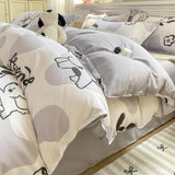 Tineit Cute Cartoon Duvet Cover Set No Filler Ins Full Queen Size Comforter Cover Sheet Pillowcase Skin-friendly Girl Home Bedding Set