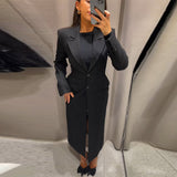 Tineit Elegant Long Blazer Coats Women One Button Black Loose Long Sleeve Shoulder Pads Thicken Suit Jacket Female 2025 Spring Chic Top