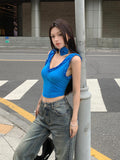 Tineit Summer Sexy V Neck Y2k Crop Tops Women 2000s Aesthetics Pure Color Korean Style Camis Outwear Elegant Fashion Tank Tops Chic