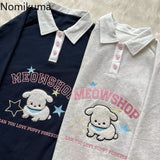 Tineit 2025 Ropa Mujer Japanese Sweatshirts for Women Letter Dog Embroidery Cute Y2k Tos  Casual Fashion Oversized Hoodies Preppy Style