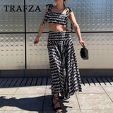 cold weather outfits Tineit 2024 Spring Summer Women Print Casual Elegant Suits Fashion Strapless Sleeveless Short Tops+Chic Loose Long Skirt