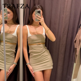 cold weather outfits Tineit 2024 Spring Summer Sexy Patchwork Women Dresses Fashion Nightclub Belt Square Collar Slim Camisole Solid Chic Dresses