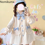 Tineit Japanese Sweet Woolen Coat Sailor Collar Cute Outwear Lolita Style 2025 Ropa Mujer Thicked Fashion Jackets Tops Winter Clothes