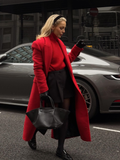 Tineit 2025 Christmas Red Elegant Double Breasted Overcoat Fashion Flap Pockets Full Sleeve Lapel Long Jackets New Chic Lady Streetwear