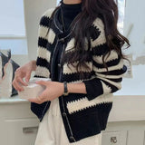 thanksgiving outfit Tineit Autumn Winter Striped Button Sweater Women Korean Elegant O Neck Long Sleeve Cardigan Top Fashion Preppy Warm All Match Knitwear