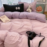 Tineit Ins Big Eye Cream Purple Solid Color Bedding Set Girls Boys Double Size Flat Sheet Duvet Cover Pillowcase Bed Linen Home Textile