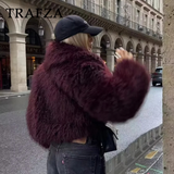 cold weather outfits Tineit 2024 Autumn Winter Women Casual Faux Fur Jackets Fashion Streetwear Solid Turn Down Collar Warm Oversized Thick Coats