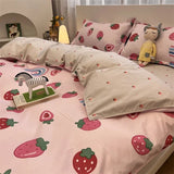 Tineit Simple Gird Bedding Set Strawberry Duvet Cover Flat Sheet Pillowcases Twin Single Queen Size Bed Linen Home Textile