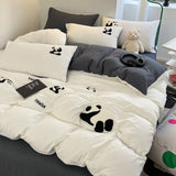 Tineit Ins Cartoon Panda Bedding Set Towel Embroidery Duvet Cover Queen Twin Full Size Grey Bed Flat Sheet Quilt Cover Pillowcases