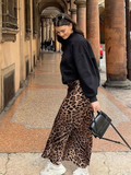 Tineit 2024 Women Fashion Leopard Print Skirt Vintage High Waist Midi Skirts Elegant Women Summer Casual Streetwear Skirt