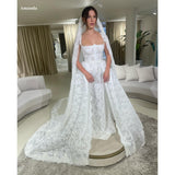 Tineit Customized White Spaghetti Strap Veil Lace robes de soirée Strapless Sleeveless Party Dresses Floor-Length Prom Dress-(PRE-ORDER)