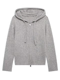 Tineit Knitted Zipper Casual Cardigans Women Hooded Loose Long Sleeve Office Sweaters Female 2025 Winter Street All-match Gray Coat Top