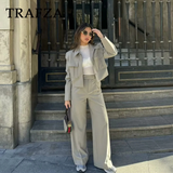 cold weather outfits Tineit 2024 Spring Summer Casual Women Solid Suits Fashion Streetwear Pockets Turn-down Collar Short Jackets+Chic Wide leg pants