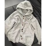 thanksgiving outfit Tineit Hooded Sweater Women Fall Winter Loose Lazy Knitted Cardigan Fashion Casual Chic Button Solid Hip Hop Tops Female Jacket