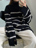 Tineit Turtleneck Striped Knit Sweater