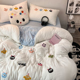 Tineit Korean Style Fresh Bedding Set Water Washed Cotton Cute Towel Embroidered Duvet Covers, Bed Sheets, Dormitory