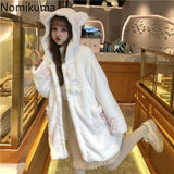 Tineit Winter Women Coats Warm 2025 Cute Cat Ear Hooded Furry Outwear Oversized Tops Thicked Fashion Casual Cute Jackets Ropa Mujer