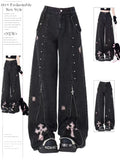 christmas outfit Tineit Women Clothing Black Gothic Jeans 90s Aesthetic Y2k Oversize Denim Trousers Vintage Harajuku Korean Emo 2000s Trashy Jean Pants