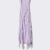 Tineit Lavender Side Slit Backless Maxi Dress With Ruffle Detail