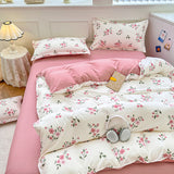 Tineit Ins Bedding Set Cream Green Floral Twin Queen Size Duvet Cover Flat Sheet Pillowcase No Filler Girl Boy Gift Home Bed Linens