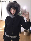 Tineit Furry Hooded Sweatshirts Women Clothing 2025 Ropa Mujer Fashion White Hoodies Coat Y2k Tops Thicked Casual Zipper Cropped Hoodie