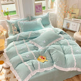 Tineit Kawaii Korean Bedding Sets No Filling Ins Princess Style Lace Bow Duvet Cover Fitted Sheet Girl Woman Home Bedroom Bed Linens