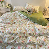 Tineit Pastoral Style Little Bear Bedding Set Adult Queen Twin Full Size Quilt Cover Bed Flat Sheet Kids Cute Duvet Cover No Filler